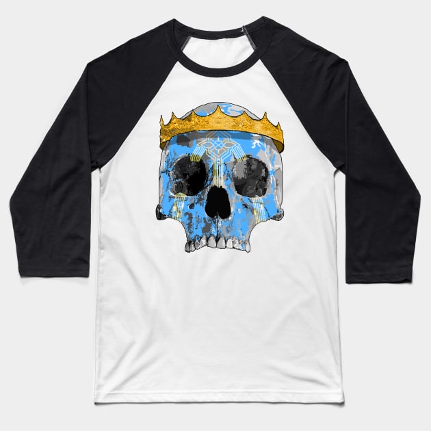 Sky blue skull with crown and warpaint Baseball T-Shirt by M[ ]